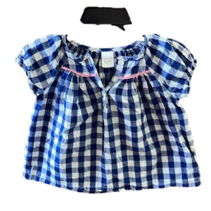 Nordstrom Baby Girl blue and white checked blouse size 9 months EUC